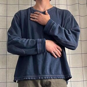 Johnston & Murphy Elbow Patch Blue Long Sleeve Shirt Size XL V Neck